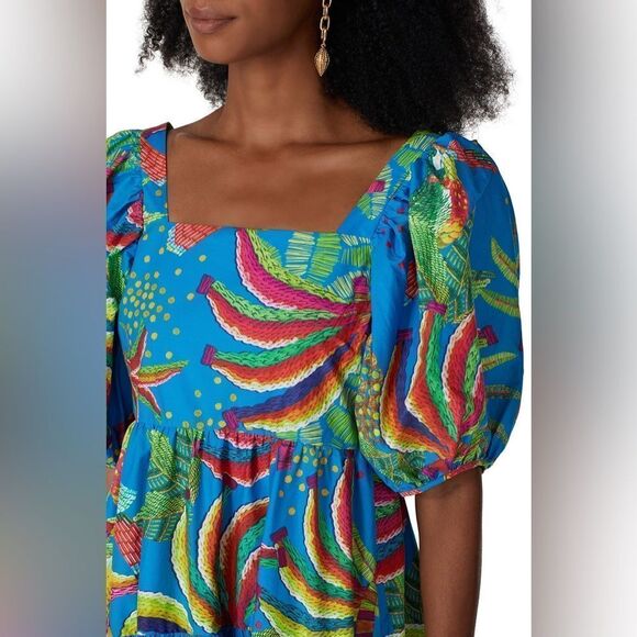 NWT FARM Rio Blue Banana Midi Dress Size S - Picture 3 of 16
